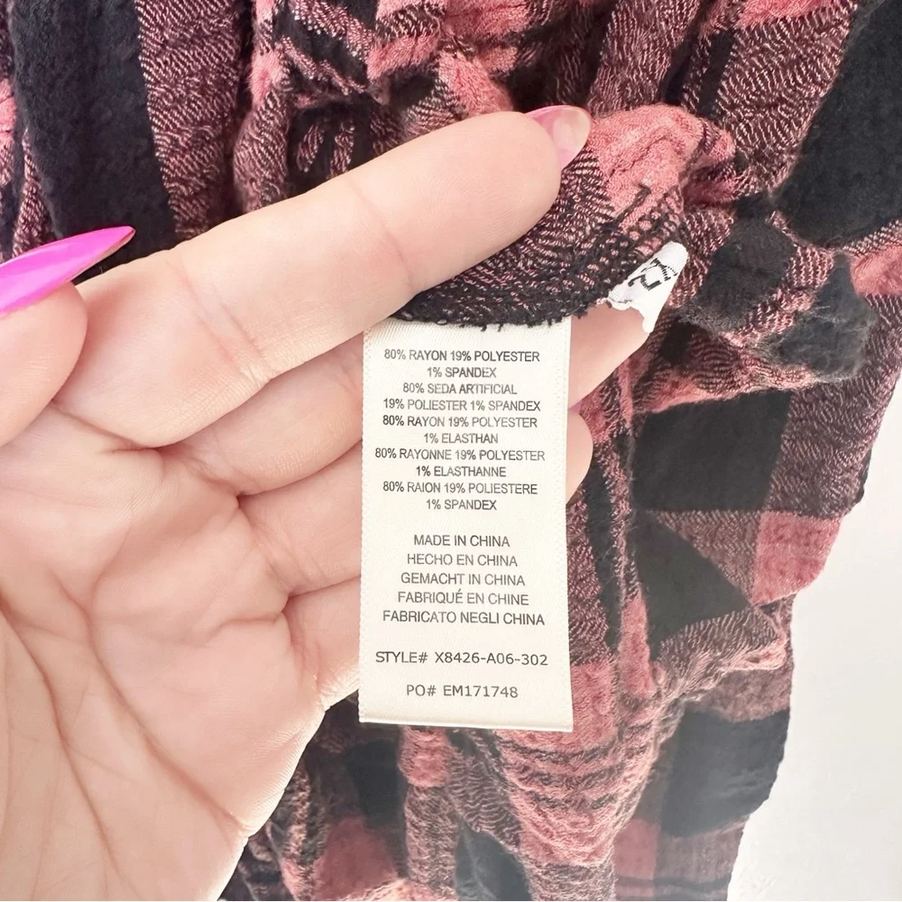 Anthropologie Cloth & Stone Daia Plaid Flannel Mini Dress Pink Black 2X - Picture 7 of 8